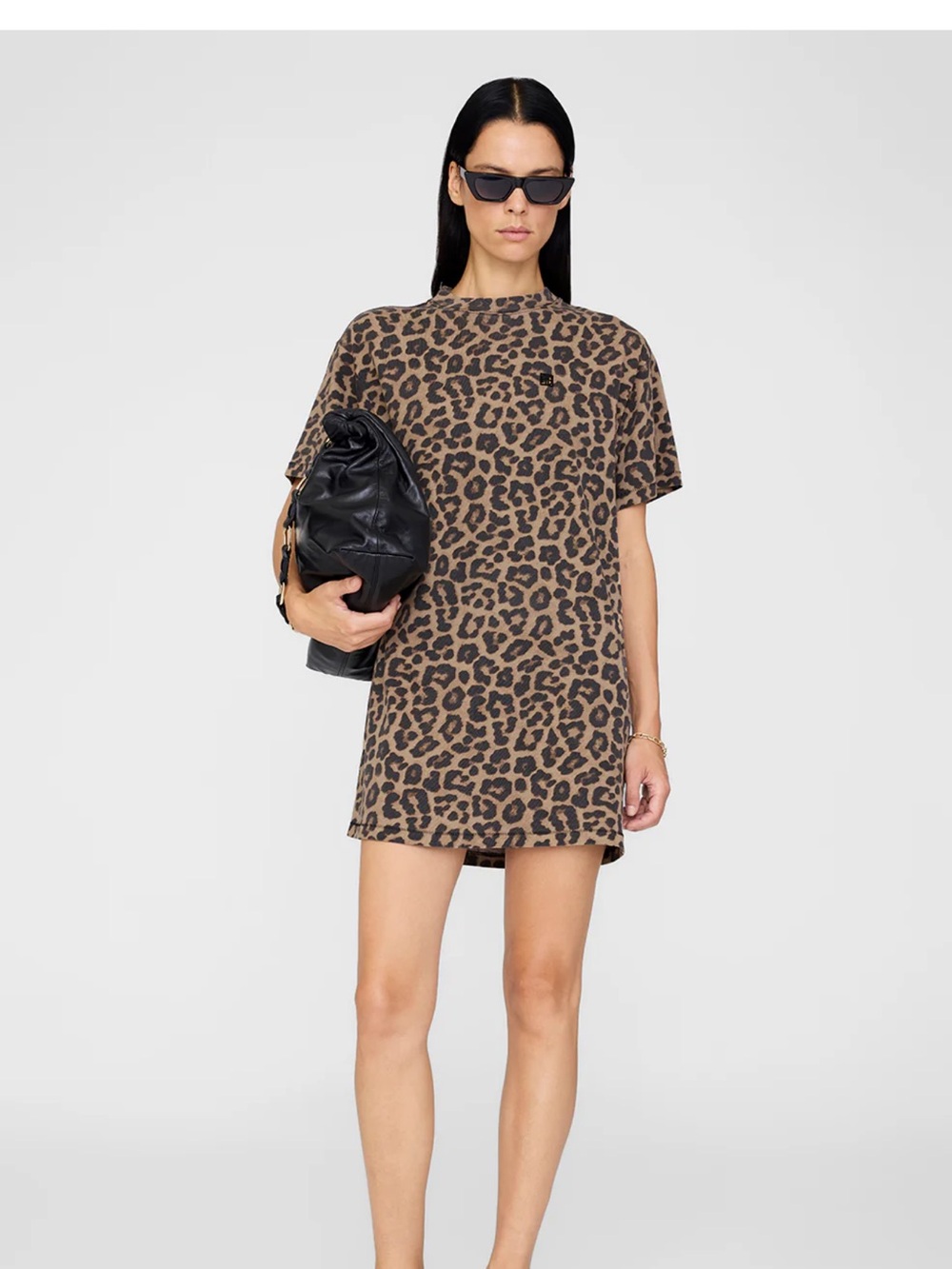 Anine Bing Leopard Print Short Sleeve Shift Dress - Brown